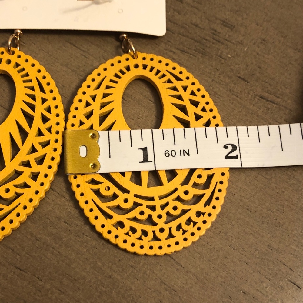 Elegant Yellow Wooden Bohemian Earrings - Picture 7 of 8